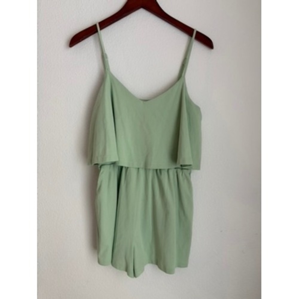 Grey Lab Los Angeles Sage Green Ruffle Popover Romper with Pockets Size Small